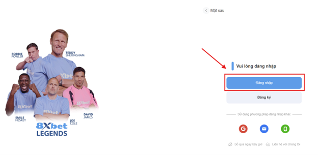 Hướng dẫn nhấp vào nút 'Đăng Nhập' trên trang web 8xbet